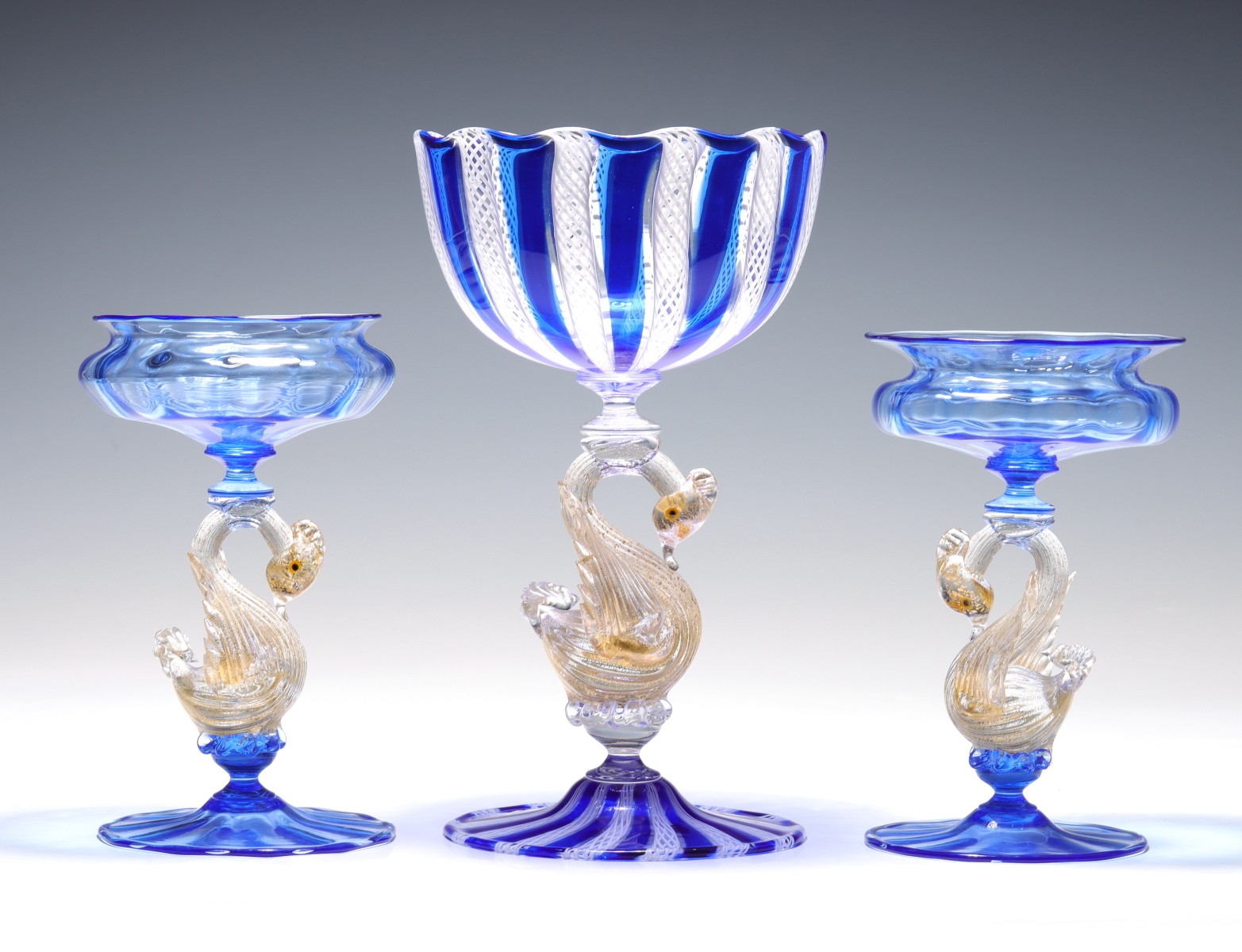 LATTICINO AND OTHER SWAN STEM VENETIAN GOBLETS