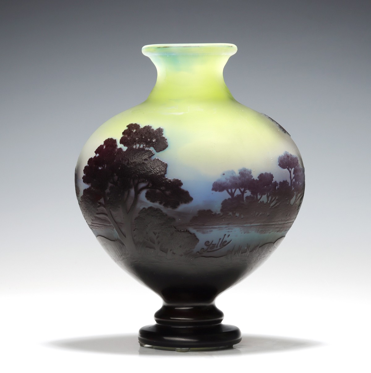 FRENCH CAMEO GLASS URN WITH LANDSCAPE SIGNED GALLÃ‰