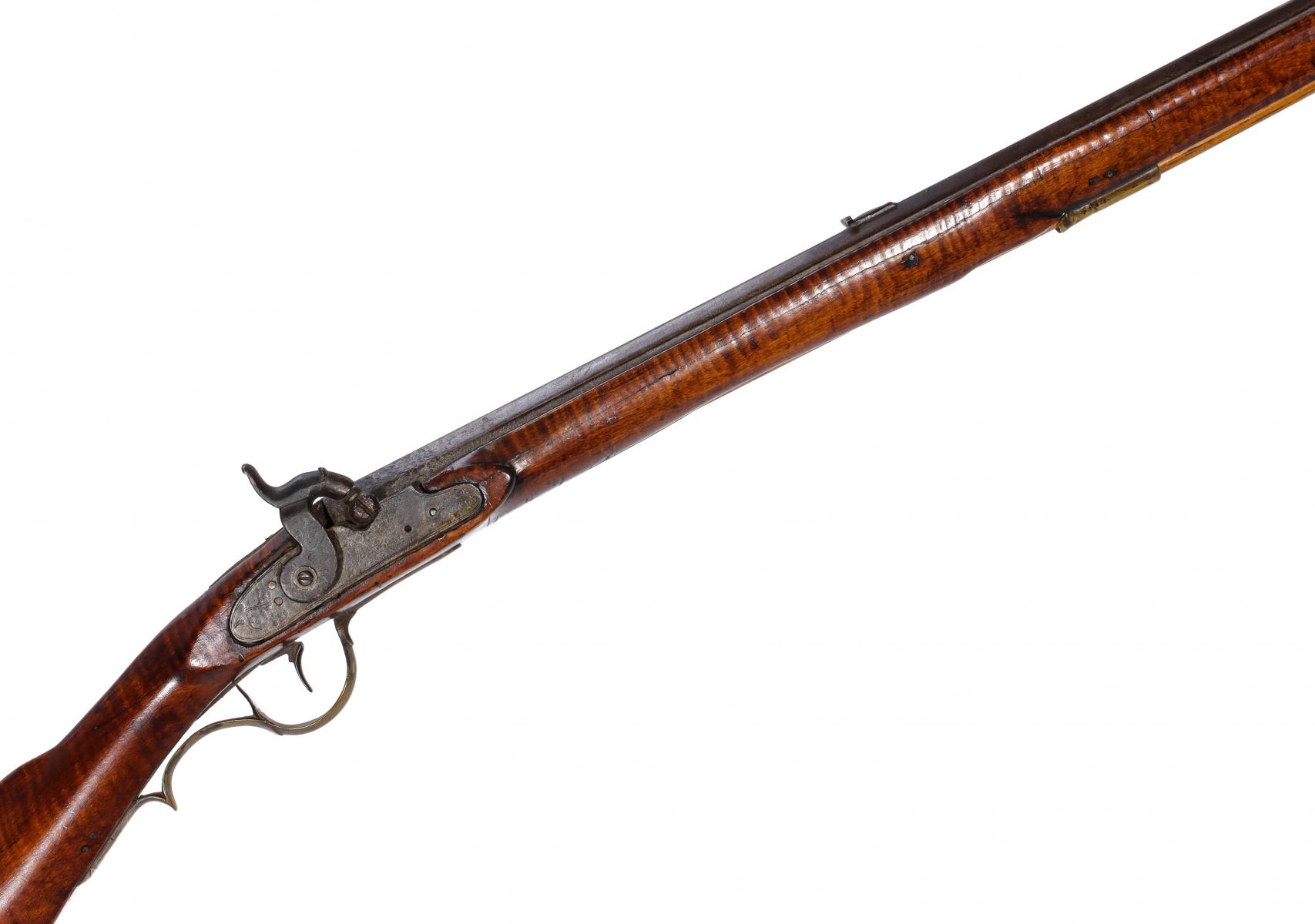 AN EARLY 19C TIGER MAPLE LONG RIFLE WITH MASLIN LOCK