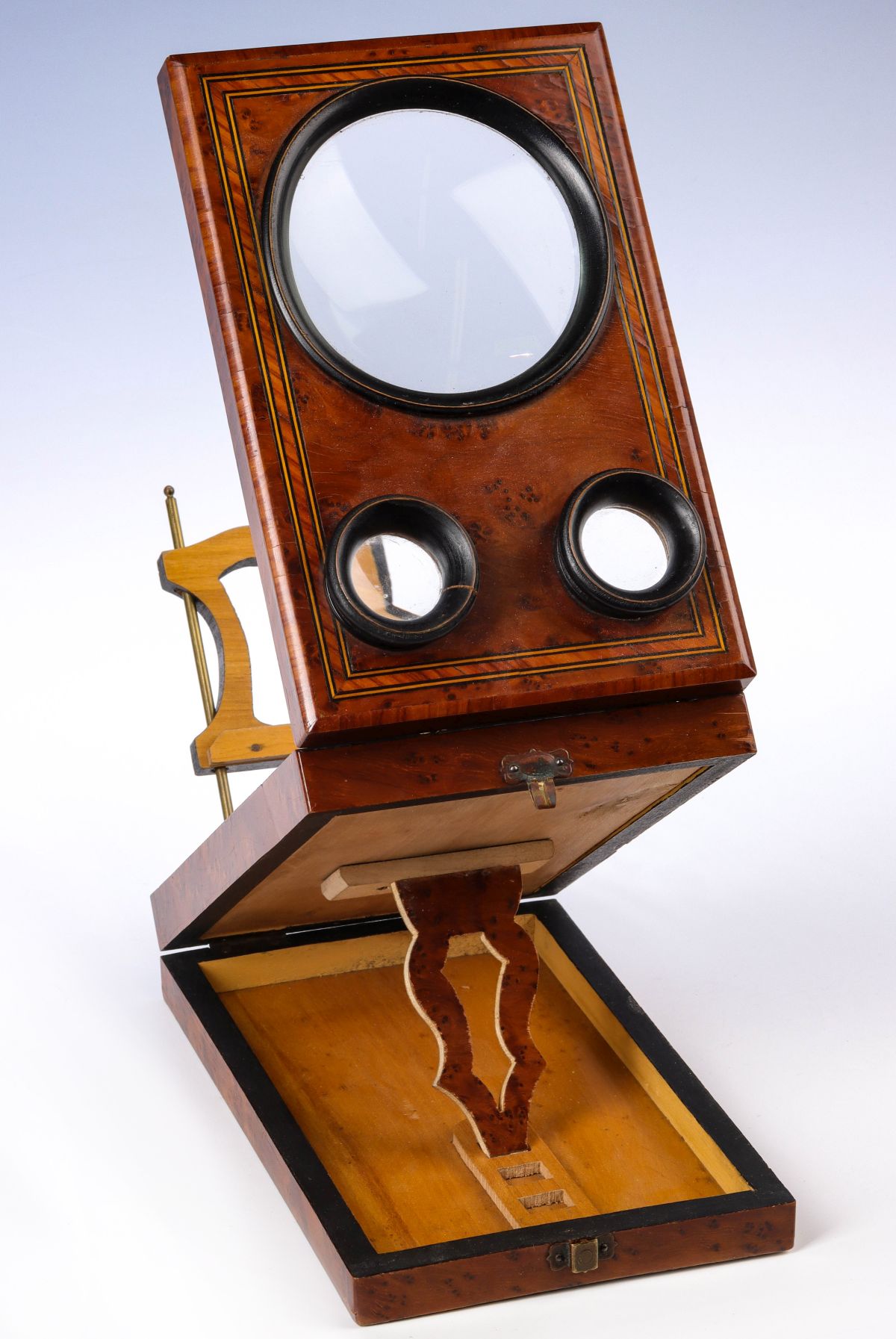A 19TH C. TABLE-TOP STEREO GRAPHOSCOPE WITH BURL
