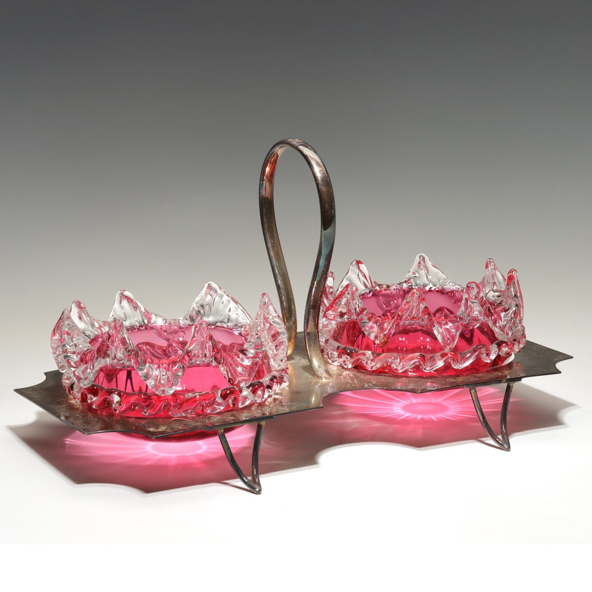 A FINE VICTORIAN CRANBERRY GLASS SWEETMEAT STAND