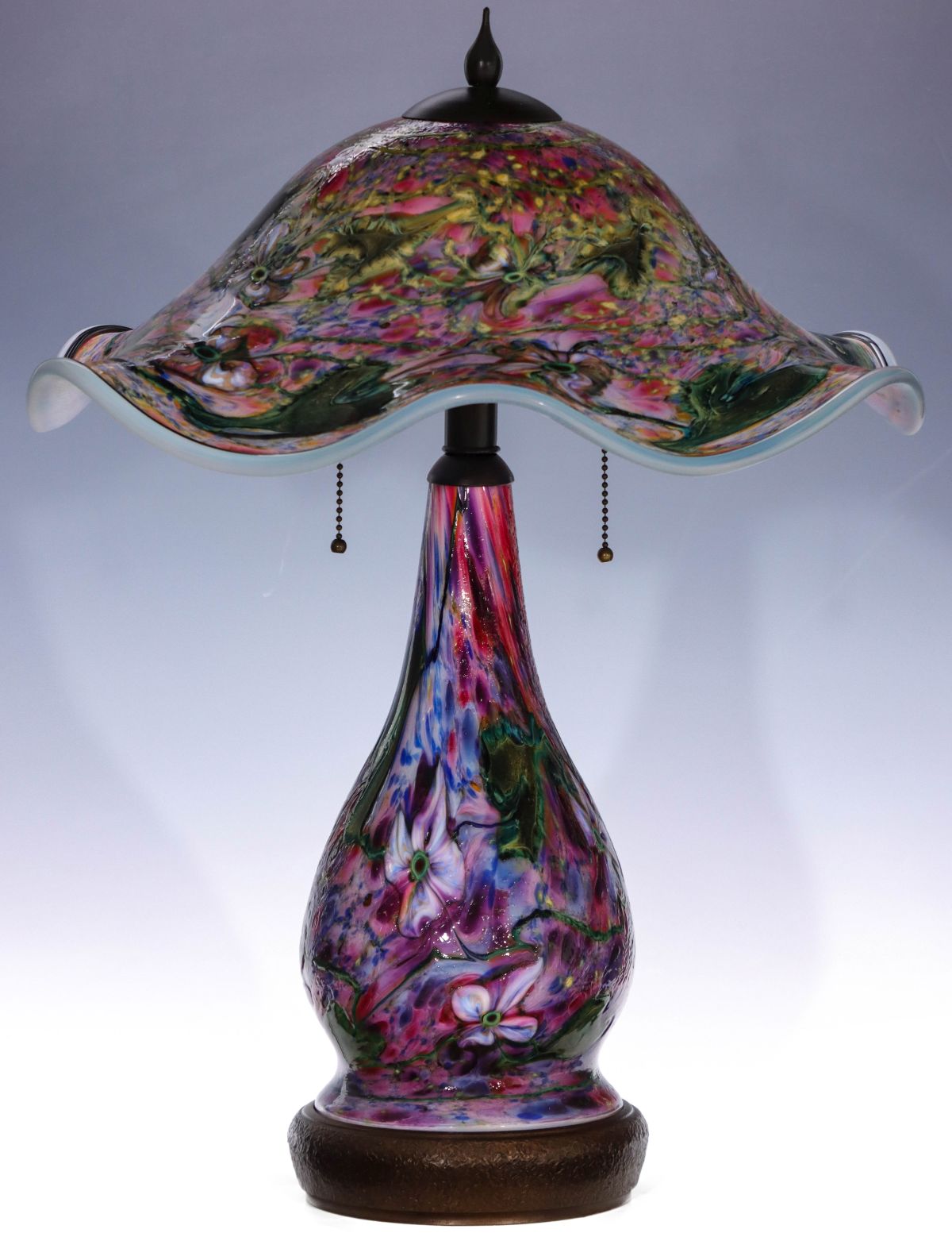 A CHARLES LOTTON MULTI FLORA ART GLASS TABLE LAMP