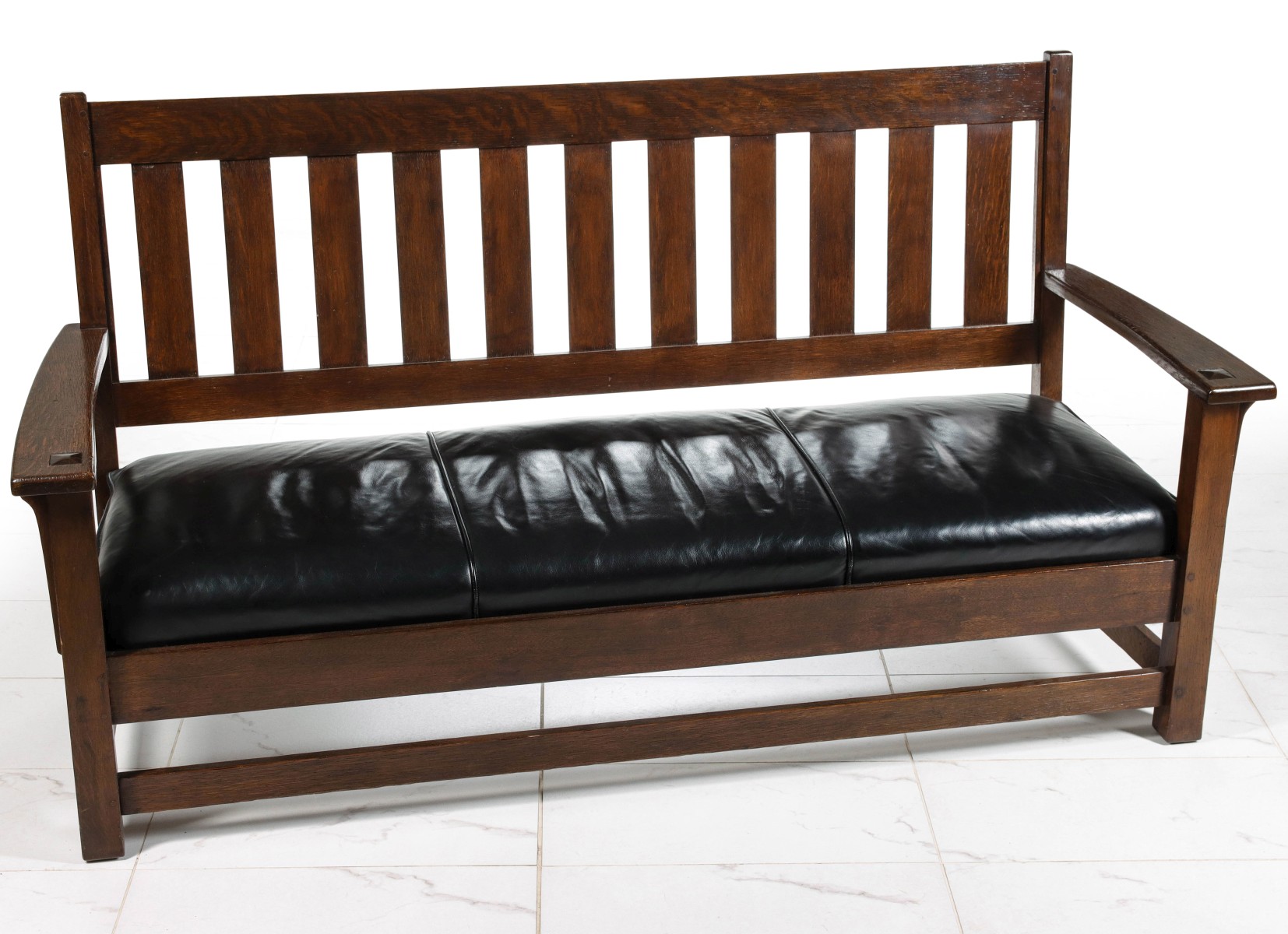 LIMBERT SIGNED OAK SETTEE NO. 939 WITH LEATHER