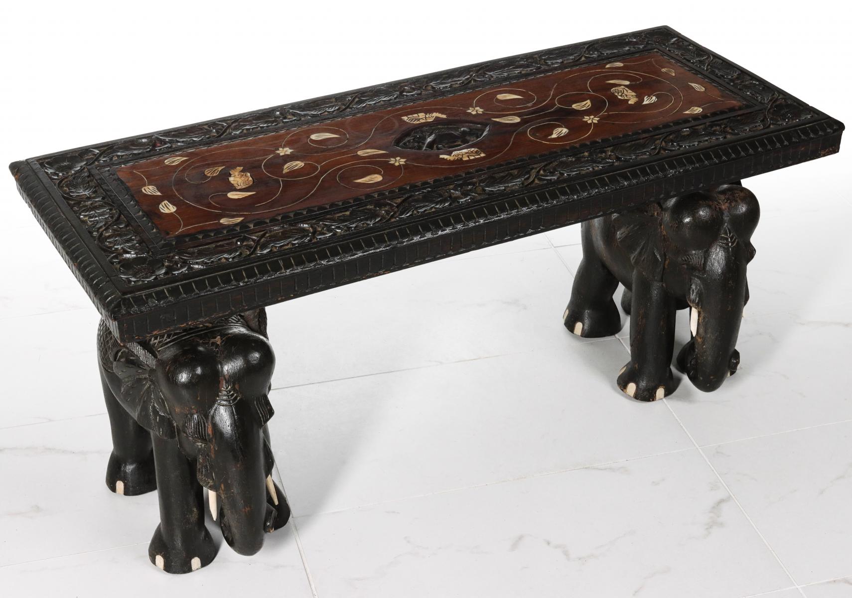 AN INTERESTING CARVED & INLAID ANGLO INDIAN TABLE