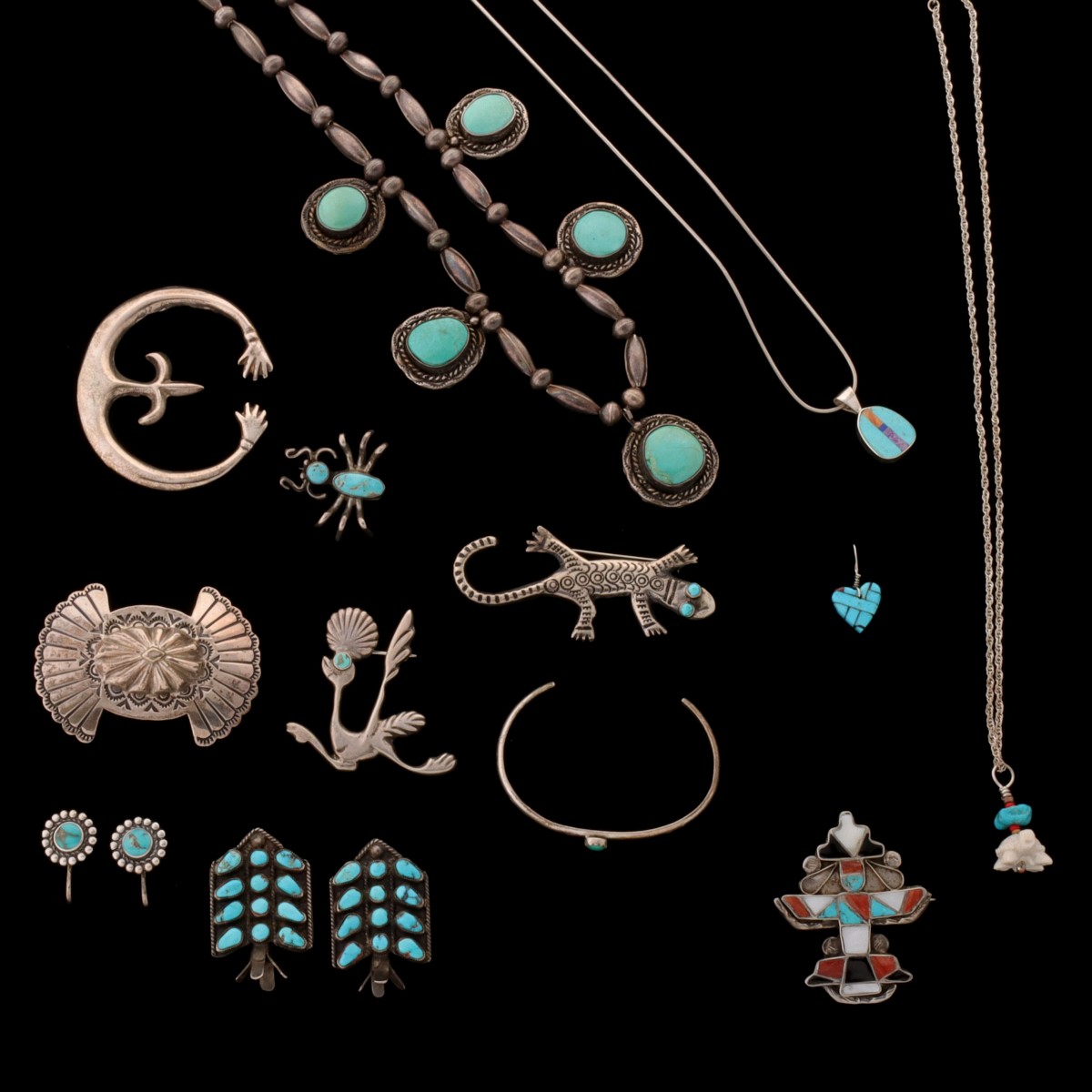 A GROUP OF STERLING JEWELRY WITH TURQUOISE