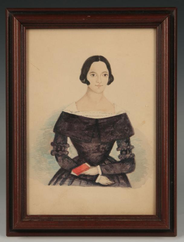 A 19TH C. FOLK PORTRAIT OF ANNA MARIA HOLLINGSWORTH 