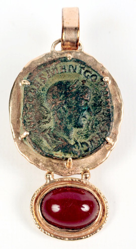 14k gold carnelian antique coin pendant
